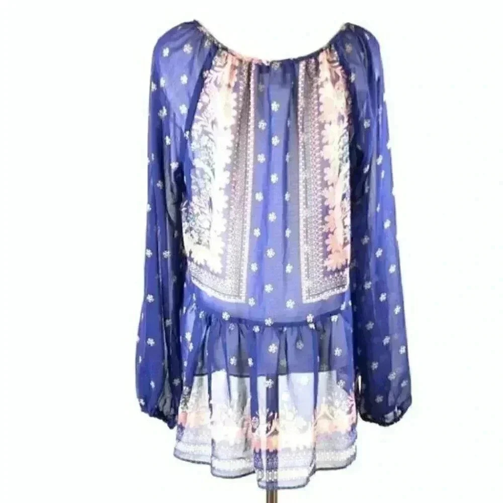 Vintage America top sz S floral Hi-Lo boho peasant - Picture 4 of 9